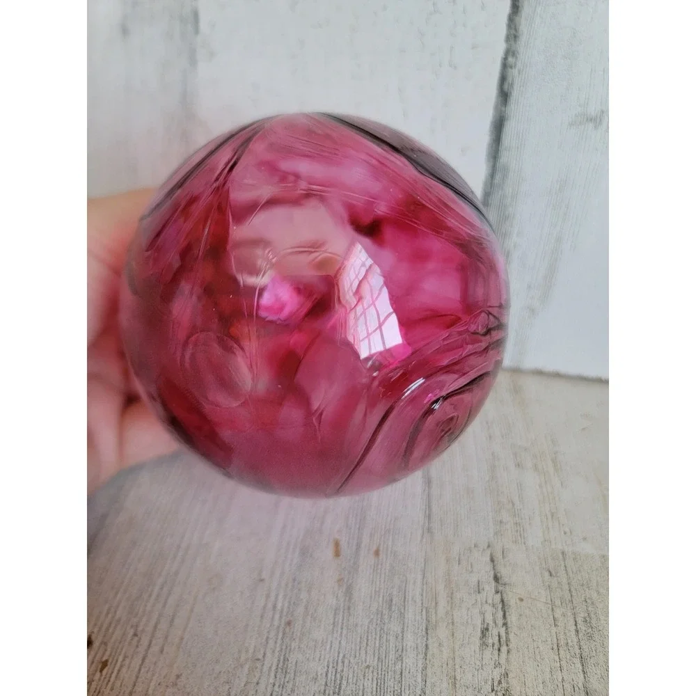 Maroon swirl art glass ball ornament vintage Xmas unique home decor figure